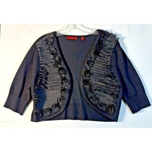 RED Women's black bolero sweater  w/ruffles and rosettes on front XL